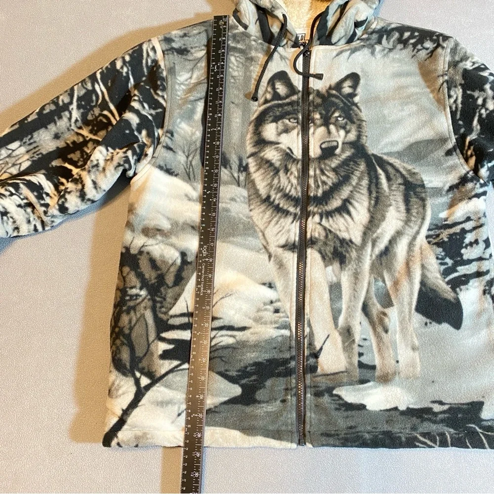 WILDKIND Wolf Graphic Print Gray Hoodie Fleece Sherpa Lined Full Zip Men’s Sz M